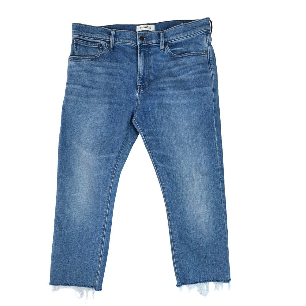 Madewell Slim Fit Raw Hem Jeans Blue Distressed Crop Ankle Fray Minimalist 35" - Picture 2 of 12